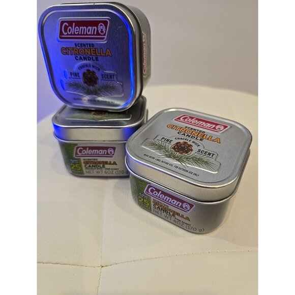 Coleman Pine Scented Citronella Candle Wooden Crackle Wick Lot of 3 New OUTDOOR - Picture 1 of 6